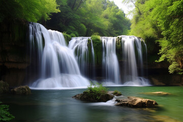Fototapeta na wymiar Generative AI. beautiful waterfall scenery background