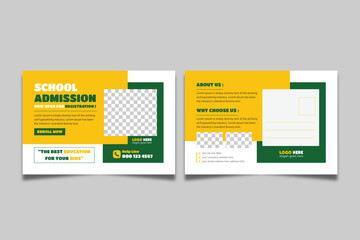 School admission eddm postcard template. Back to school education postcard design, Kids Education promotional postcard design.
