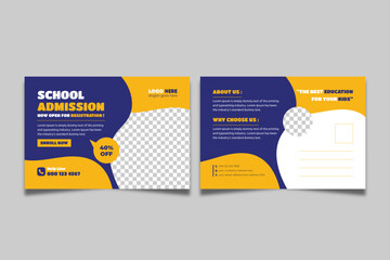 School admission eddm postcard template. Back to school education postcard design, Kids Education promotional postcard design.