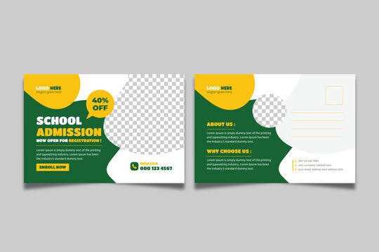 School admission eddm postcard template. Back to school education postcard design, Kids Education promotional postcard design.