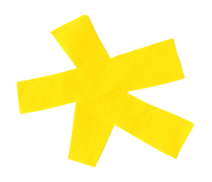 Naklejki Bright yellow paper cut out decorative shape of star. Abstract cut out paper element for design