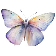 Watercolor light Butterfly, iridescent Butterflies graphic illustration isolated with a transparent background, insect design created with Generative AI.