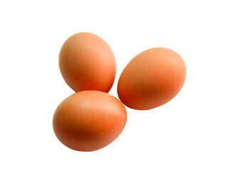 The image depicts three chicken eggs, without any background.