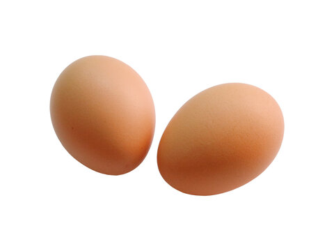 The image depicts two chicken eggs, without any background.