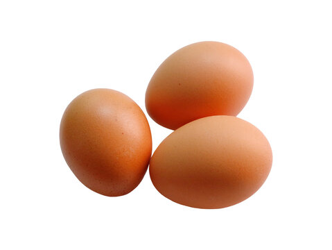 The image depicts three chicken eggs, without any background.
