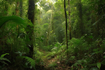 Fototapeta na wymiar Generative AI. lush forest scenic background