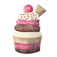 Multilayer cupcake, illustration, PNG.