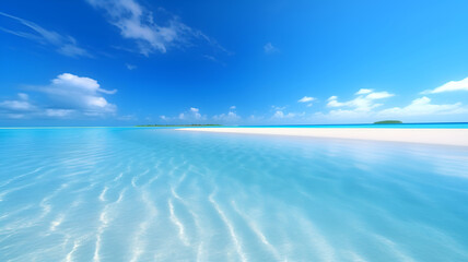 Photograph of Summer Beach with blue sky, ocean, waves, sands