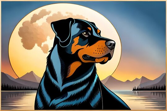 Discover the mesmerizing beauty of a Rottweiler dog portrayed in an enchanting mandala art form. This captivating image showcases the unique blend of strength, elegance, and intricate design.
