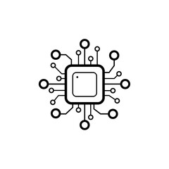Microchip, processor chip. The concept of high-tech technologies. Computer motherboard or circuit board. Digital and computer technology icon. Vector illustration.