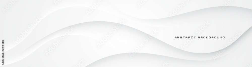 Wall mural 3d white geometric abstract background overlap layer on bright space with waves decoration. minimali