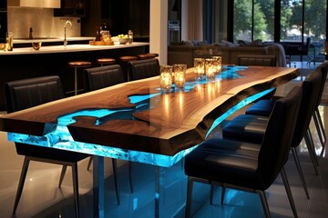 Epoxy resin table for perfect elegance in the dining room, which can be admired at every meal. Generative AI Technology  