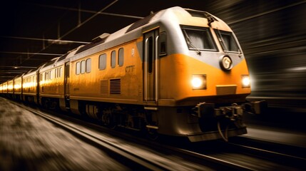 Fototapeta premium A high-speed train is rushing along the tracks. Generative AI