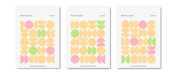 Bauhaus abstract geometric background, vector circle, art design lines. Set of posters for decor, Bauhaus summer background, for decor and interior.