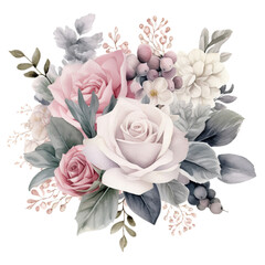 Watercolor Dusty Miller and Roses Flowers Clip Art, Watercolor Clip Art, Watercolor Sublimation Design