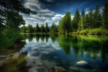 Fototapeta na wymiar Generative AI. serene lake view background