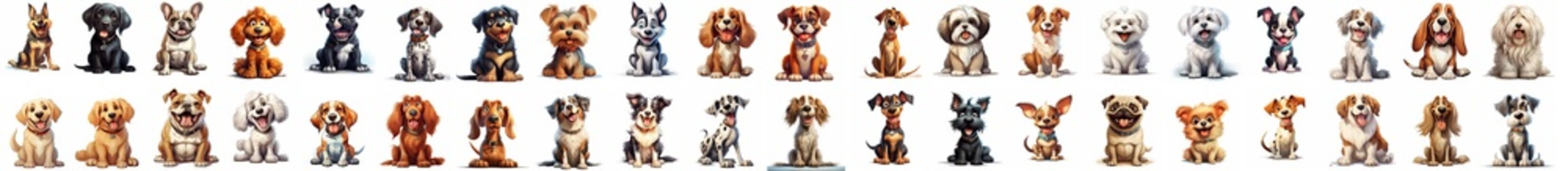 40 cute cartoon dogs in a sitting position