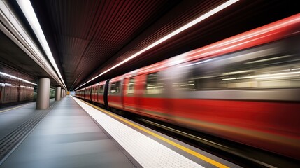 Fototapeta na wymiar Motion orange blur of an automatic train moving in a tunnel. generative AI
