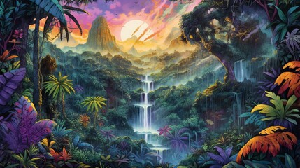 Obraz na płótnie Canvas Tropical forests with lush foliage and waterfalls. Generative AI
