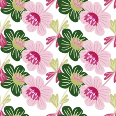Foto op Plexiglas Simple chamomile flower seamless pattern. Decorative naive botanical wallpaper. Cute stylized flowers background. © smth.design