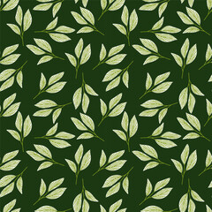 Organic leaves seamless pattern in simple style. Botanical background. Decorative forest leaf wallpaper.