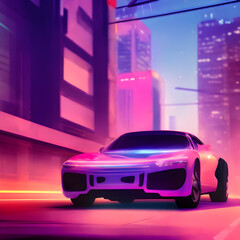 sports car on the background of the night city.