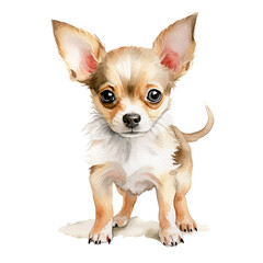 Chihuahua puppy. Stylized watercolour digital illustration of a cute dog with big eyes. AI