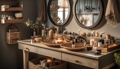 Fototapeta na wymiar Rustic elegance in modern kitchen wood, clean decor, comfortable design generated by AI