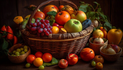 A rustic bowl of fresh, organic fruit a gourmet delight generated by AI