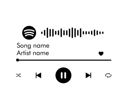 Vector isolated music audio player template with equalizer, song name, artist name, heart like symbol, audio track, slider, buttons play, pause, next, repeat, mix. Template for laser engraving