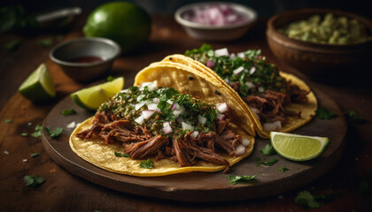 A rustic plate of homemade Mexican food with grilled beef generated by AI