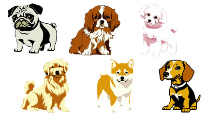 Colour vector set of cute dogs