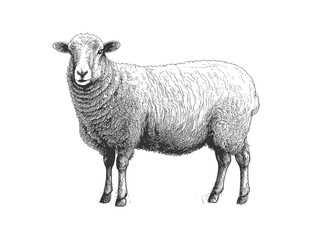 Naklejka premium Farm sheep sketch hand drawn side view Farming. Vector illustration desing.