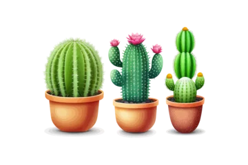 Deurstickers Cactus in pot Set three cactus in cartoon pot isolated on a white. Vector illustration desing.