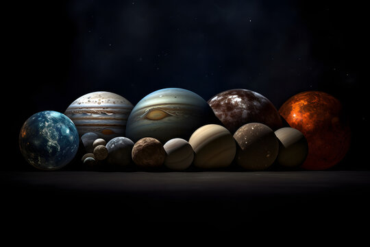 Art of all the planets in the solar system. Generative AI
