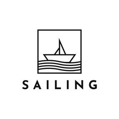 illustration vector graphic sailboat logo design minimalist and waves beach