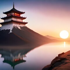 chinese temple at sunset generative with AI