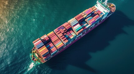 aerial view, container cargo ship at sea. generative AI