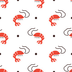 cute cartoon shrimp seamless vector pattern