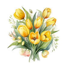 Obraz na płótnie Canvas Watercolor Butter Yellow Tulips Flower Clip art, Watercolor Clip Art, Watercolor Sublimation Design