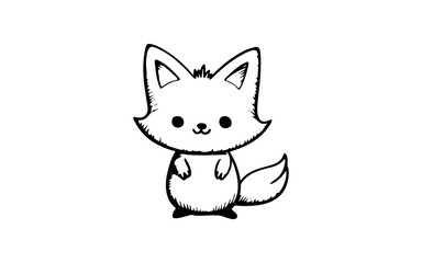 Fototapeta na wymiar Cute fox doodle line art illustration with black and white style for template.