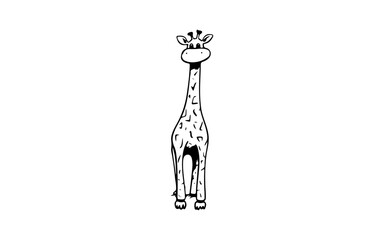 A giraffe doodle line art illustration with black and white style for template.
