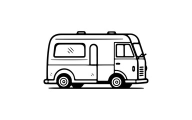 Car van doodle line art illustration with black and white style for template.