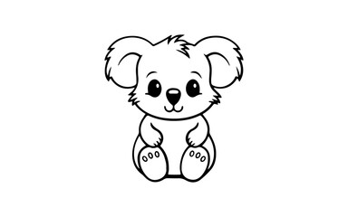 A happy koala doodle line art illustration with black and white style for template.