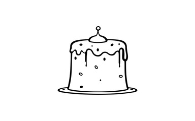 Cake doodle line art illustration with black and white style for template.