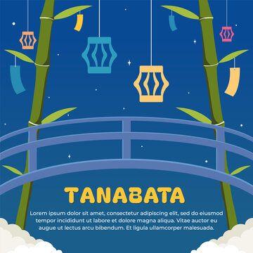 Vector graphic of Tanabata or Qixi festival (writing in Chinese) background with copy space area
