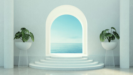 Interior Product display podium sea view - 3D rendering