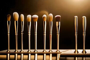 Makeup brushes on a dark background. Created with generative Ai technology.