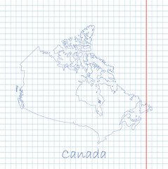 Canada map hand drawn gray outline on notebook background. Vector Illustration - 615168972