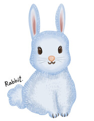 Little rabbit. Hand-drawn character animal illustration isolated on white background. Pastel. Watercolor. Oil pastel. Crayon and Chalk.